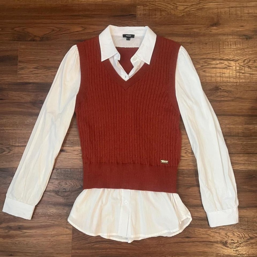 Mexx Sweater Vest Collared Button Shirt Medium Y2K Academia Preppy Old‎ Money